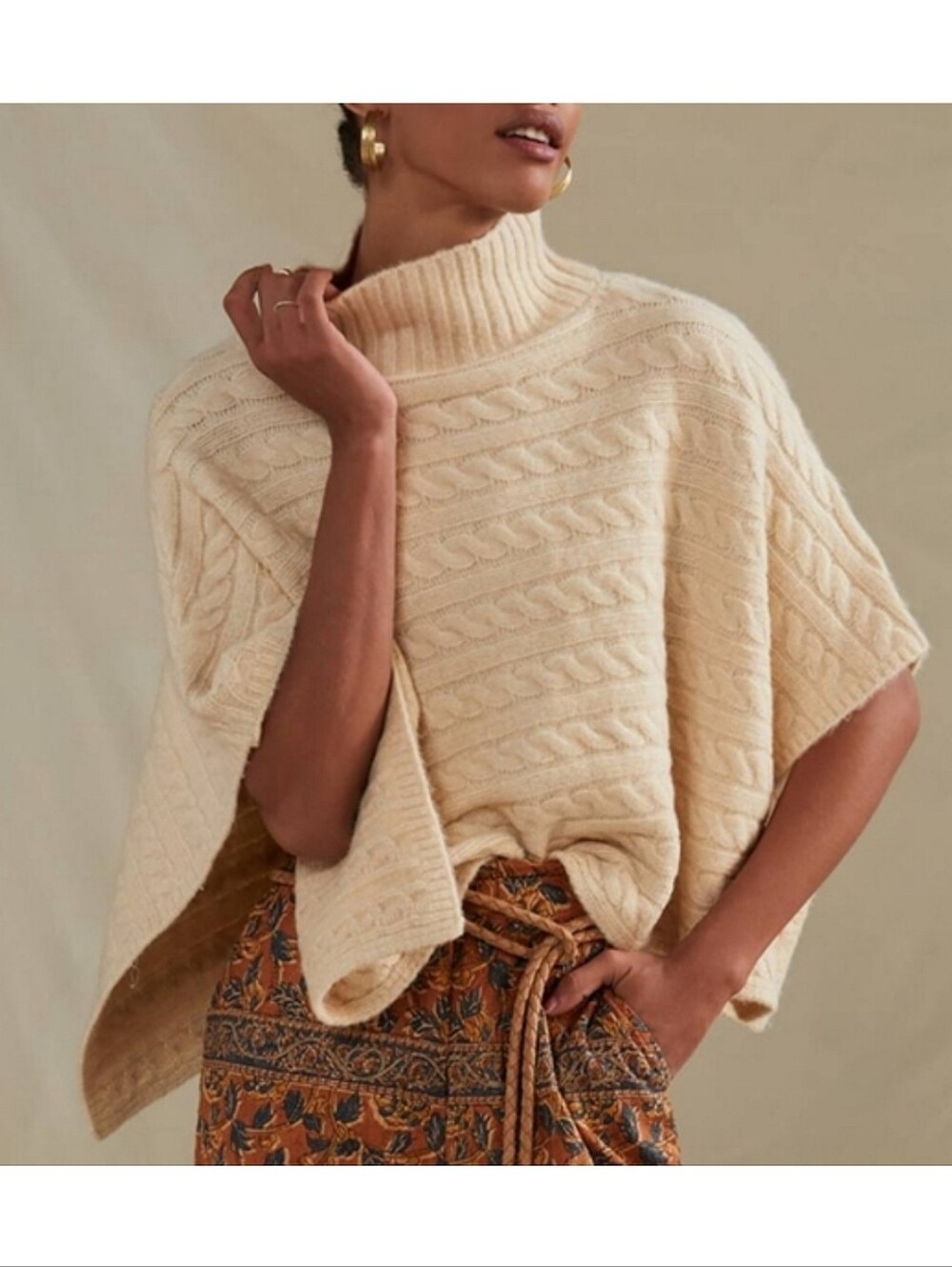 🆕️ Anthropologie Cable Knit Mock Neck Poncho Sweater | One Size | Cozy